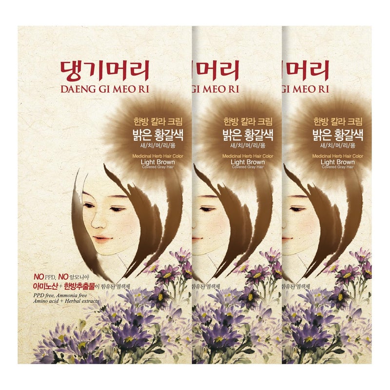 Daeng Gi Meo Ri â€“ Korean Herbal Hair Dye Color Cream [Light Brown] (3 PACK) - PPD-Free Gray Coverage, Hair Protection, High-Keratin Formula, 5 Oz - Image 1